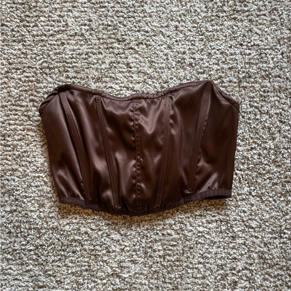 Garage Brown Satin Corset Top